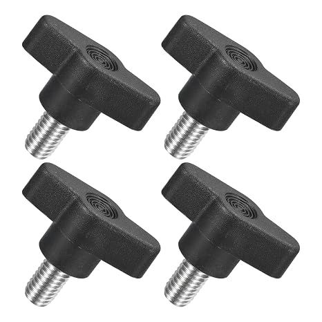 sourcing map 4Pcs Tee Wing Knobs Thumb Screws, M8 x 14mm Clamping Screw Knob Male Thread 304 Stainless Steel T Shaped Thumb Screws Handle 36mm Dia. for Hand Tightening Knob Replacement, Black