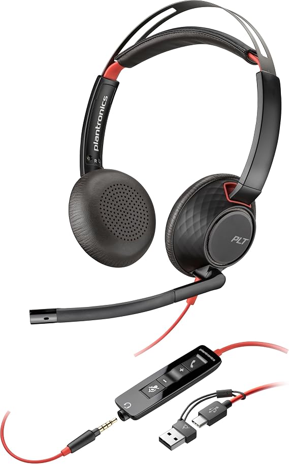 Poly Blackwire 5220 Stereo USB-C Headset +3.5mm Plug +USB-C/A Adapter