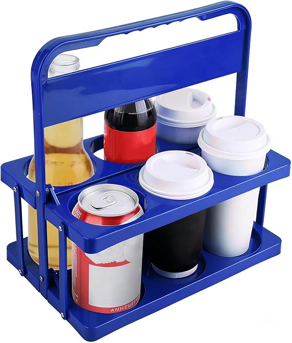 Reusable Drink Carrier with Handle for Doordash, Eats, Grubhub, Portable Cup/Coffee Holder Accessories for Delivery, Foldable Drinks Caddy with Tray, Car Durable Plastic Festive Bottle, Vacation