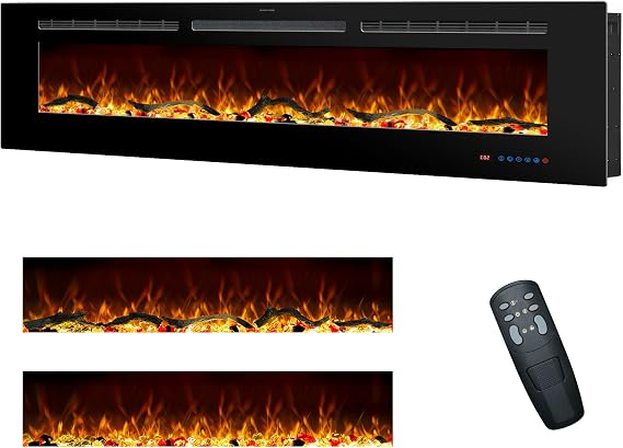 60"/152.4cm Electric Fireplace Inserts, Recessed & Wall Mounted Fireplace Heater with 13 Flame & Fuel Bed for Indoor Use, Remote Control, Log &Crystal, Timer, Plug-in 220-240V