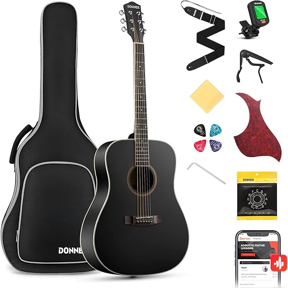 Donner DAG-1CB Dreadnought Acoustic Guitar Set (Black)