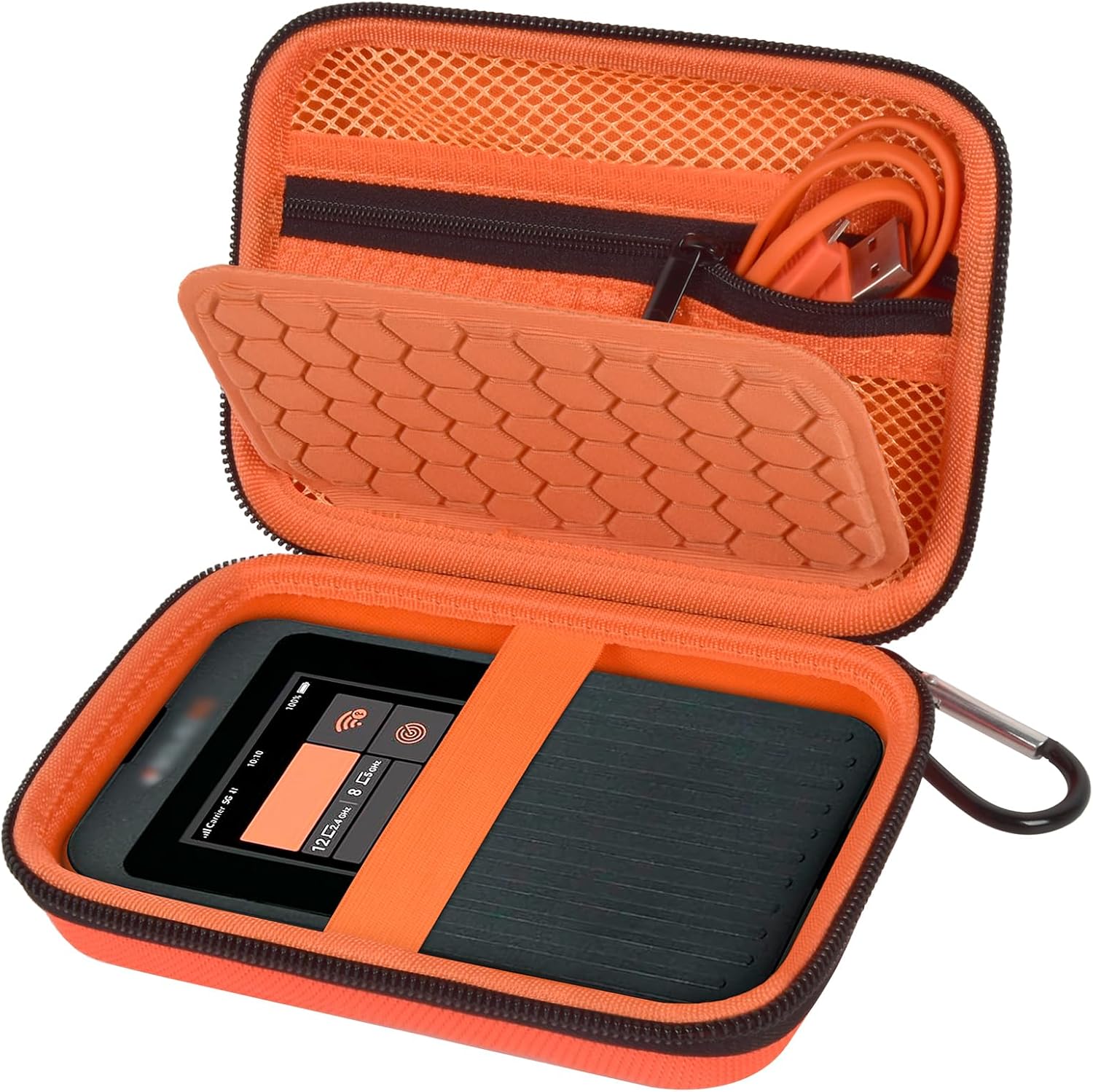 Hard Case Compatible with SIMO Solis 5G WiFi Mobile Hotspot, Travel Router for Hotel WiFi Storage Holder Bag with Mesh Pocket for Charger USB Cable and Accessories Box Only - Orange