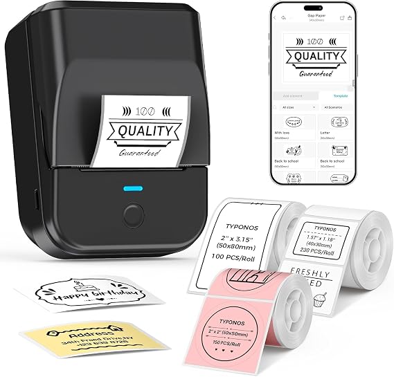 PM240 Bluetooth Label Maker Machine 2 Inch with 3 Tapes, Black