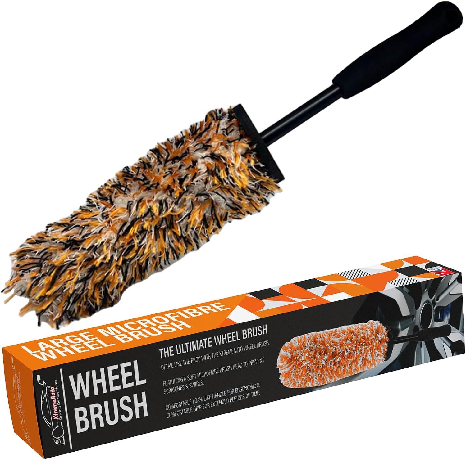 Xtremeauto Soft Head Alloy Wheel Brush - Non-Scratch Metal-Free Car Detailing Cleaner for Motorcycles, Bicycles and Rims Orange
