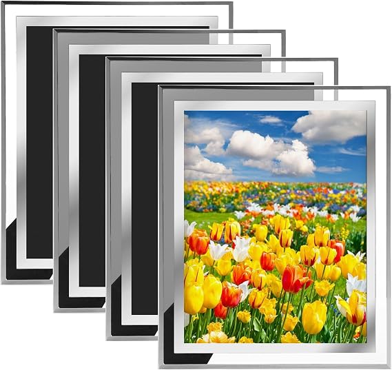 ASelected 4 Pack 8x10 Photo Frames,Silver Mirrored Glass Picture Frames Set of 4, for Wedding Photos, Family Photos for Tabletop Display and Home Decoration