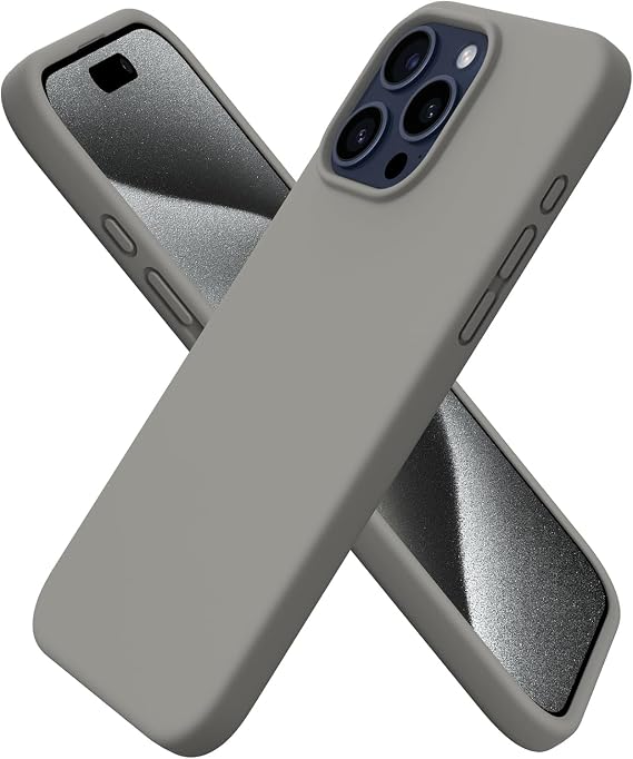 URUCHI iPhone 15 Pro Max ile Uyumlu Kılıf, İçi Kadife Kaplamalı İnce Sıvı Silikon Tam Koruma Yumuşak Jel Silikon Kapak, Gri