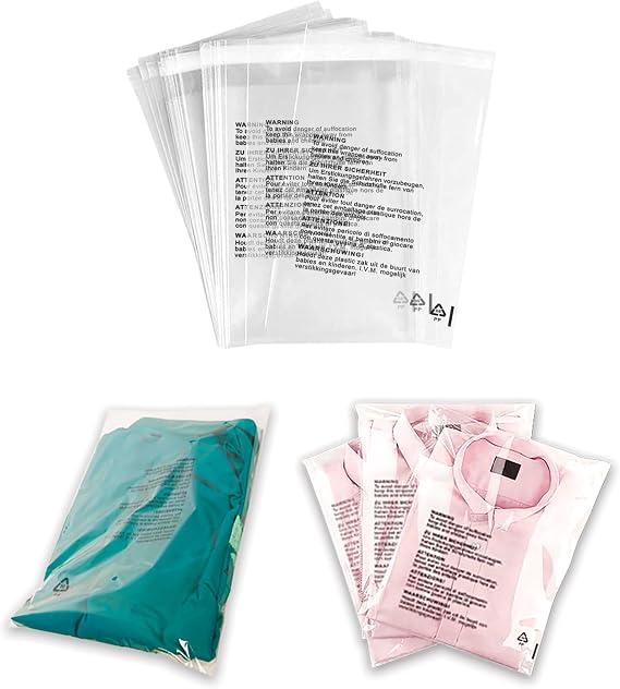 100 Pcs Clear Plastic Self Seal Garment Clothing Bags 14" x 17" - Convenient and Durable Clear Bags for Clothing, Ideal for Packaging, Shipping, and Protecting