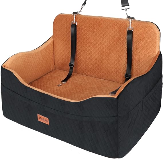 Vivifying Dog Car Seat, Memory Foam Large Back Seat Dog Bed (Black&Brown)