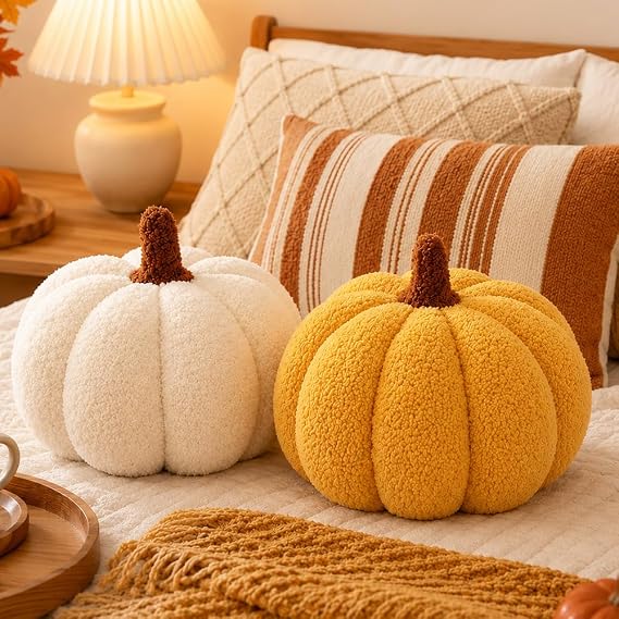 Pumpkin Decoration, 2 Halloween Decorations, 3D Pumpkin Cushion, 23 cm