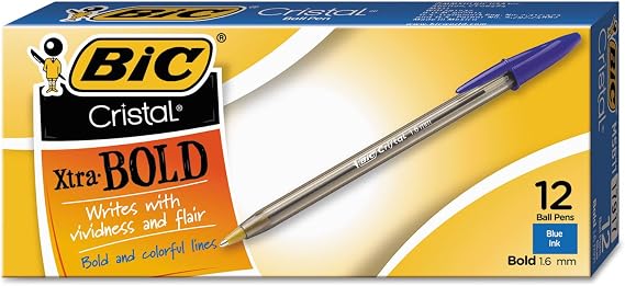 BIC Cristal Ballpoint Pen - Bold Pen Point Type - 1.6 mm Pen Point Size - Blue Ink - Clear Barrel - 1 Dozen by BIC