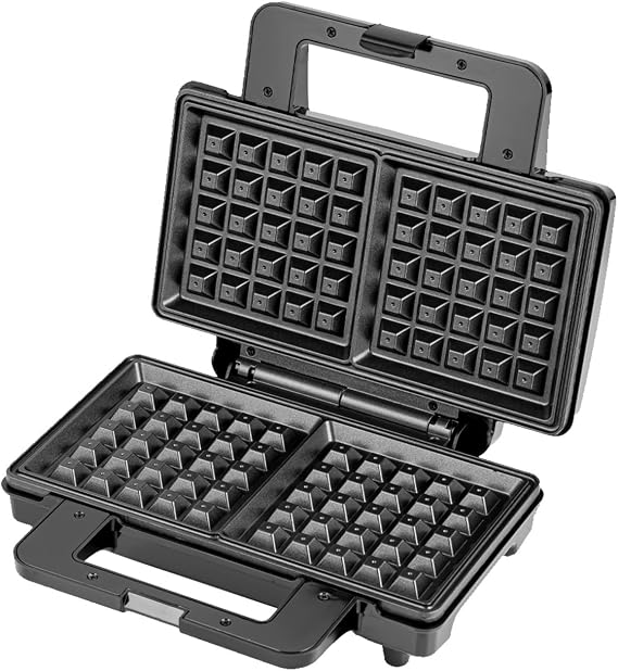 Geepas 1000W Deep Fill Waffle Maker | 2 Slice Non-Stick Electric Belgian Waffle iron Machine | Auto Temperature Control, Overheat Safety | Square Belgian American Sweet Savoury Waffle Iron | Black