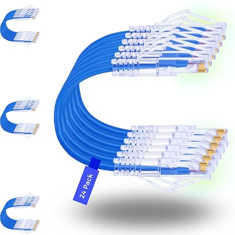 Rapink Patch Cables Cat6/ Cat6a 0.5ft (24 Pack) Slim, Cat6a Ethernet Patch Cable 10G Support, Snagless Cat 6 Patch Cable for Patch Panel to Switch, Flexiable Cat6 Ethernet Cable Blue