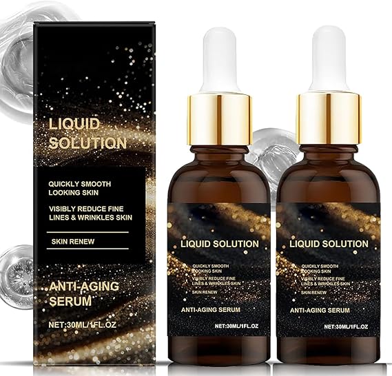 Liquid Solution Anti Aging Serum, Antiaging Face Serum, Vitamin C & E Liquid Solution for Wrinkles, Intensely Firms Skin, Smoothes Wrinkles and Fine Lines (2Pcs)