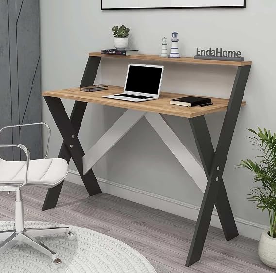 Reyo Home Enda X Ayaklı Raflı Ders Çalışma Masası 50x90 cm Antrasit - Çam