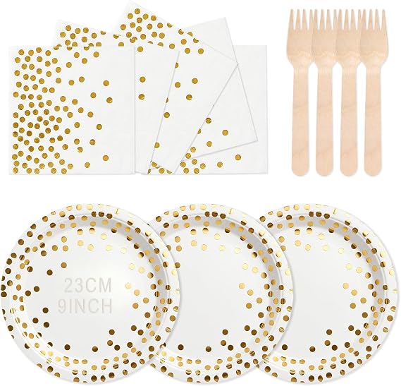White Gold Disposable Tableware Birthday for 24 People