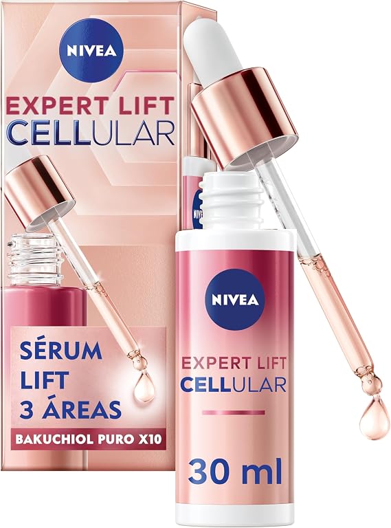 NIVEA Cellular Expert Lift – 3 Area Lift Serum – Anti-Aging Serum – x10 Pure Bakuchiol Highly Concentrated – Anti-Wrinkle for Face, Neck, Neckline – Firming – All Skin and Mature Types – 1 fl oz