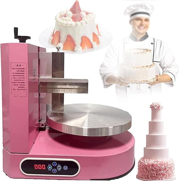 4-12 inch Automatic Cake Icing Machine,Birthday Cake Cream Smooth Coating Decoration Machine Cake Bread Cream Decoration Spreader Smoothing Machine for Birthday Cake Cream Jam Spreader,Pink