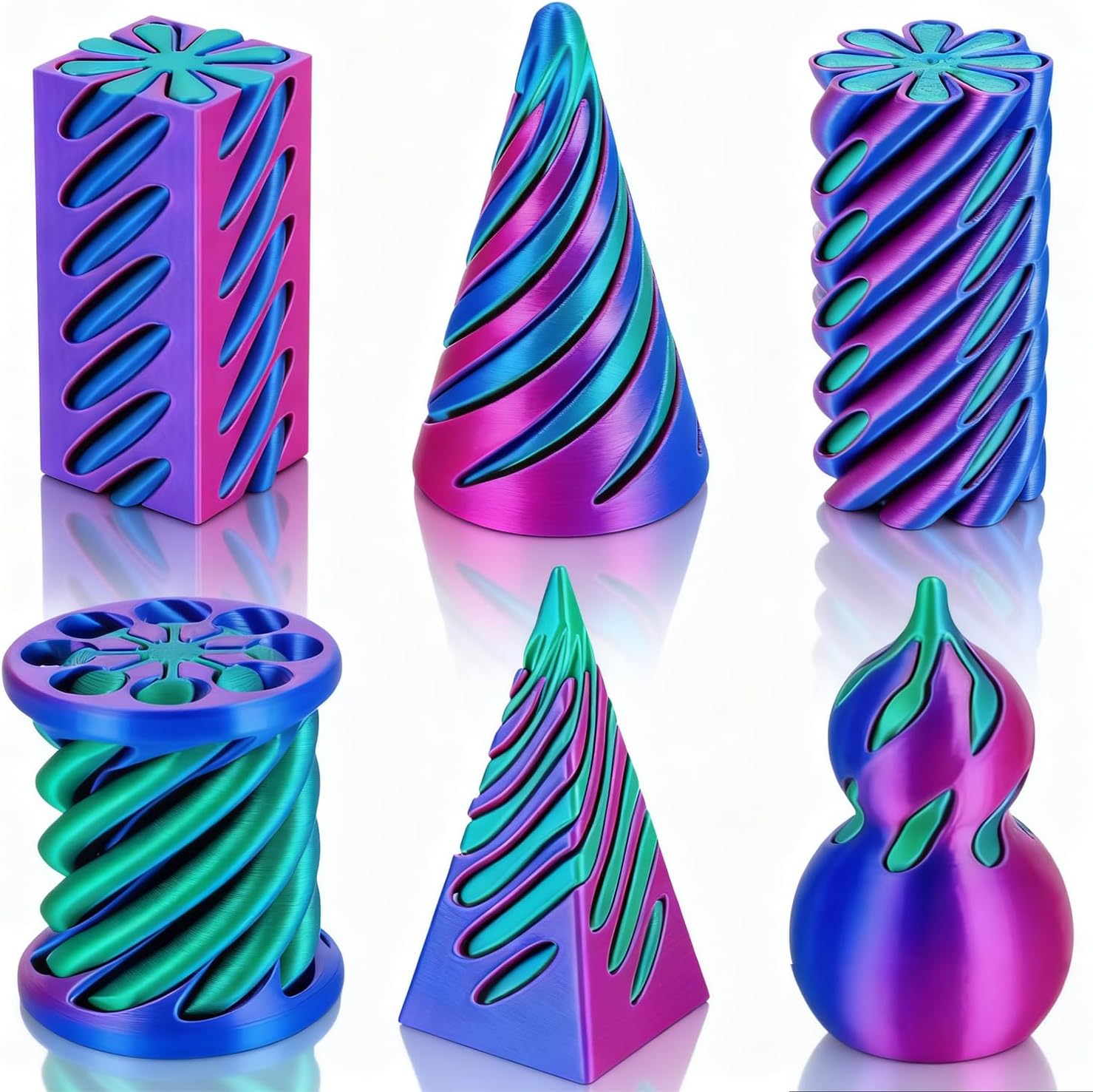 6PCS Impossible Cone Fidget Toys, 3D Printed Spiral Cone Ornaments, Impossible Pyramid Passthrough Sculpture for Stress Relief, Fun Desktop Decorations Toy for Boys Kids Adult Gift