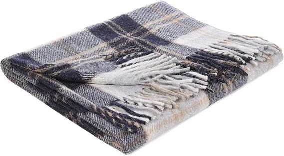 Highland Pure New Scottish Wool Blend Tartan Knee Lap Blanket Small Rug Bed Throw Extra Warm Comfy Soft For Men and Women (Bannockbane Silver)