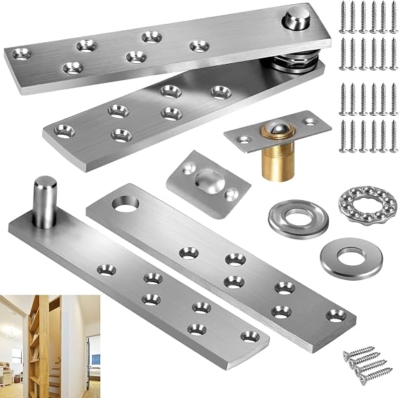 Hidden Door Hinges Bookshelves, Pivot Door Hidden Hinges 360° Rotation Heavy Duty Pivot Hinge, Invisible Door Hinges Stainless Steel Swing Door Pivot Hinges Max 300Lb for Bookcase Secret Doors