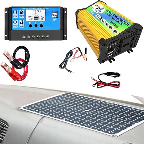 Solar Panel Kit With Inverter – Complete Solar System For Motorhome | Off Grid Solar Kit With 3000W Inverter, 30A Solar Charge Controller, Solar Panel For