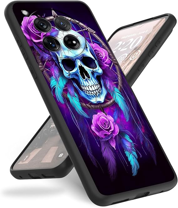 Case for OnePlus 12 Phone Case,Slim Anti-Scratch Shockproof Durable Black Silicone Protective Cover Case for OnePlus 12 5G (2024),Skull Rose Dream Catcher