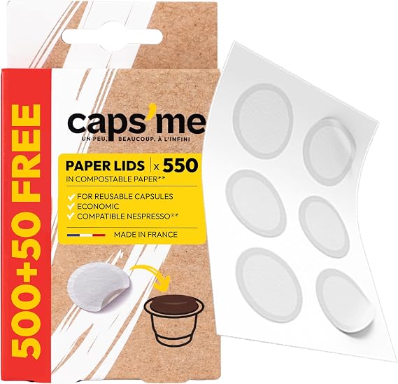 CAPSME Refillable Capsule Refill Pack Compatible with Nespresso Original (2 Stainless Steel Capsules + 48 Paper Lids + 200 g Special Coffee) (500 + 50 Free Opercoles)