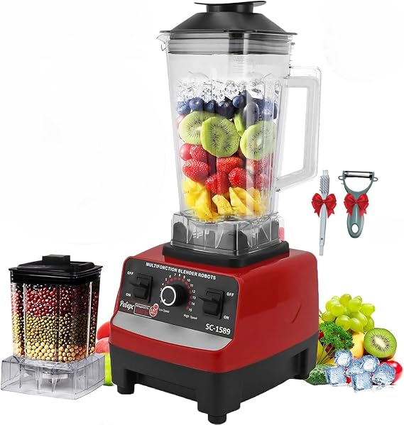 Multifunction Blender for Kitchen, 2L Smoothie Blender with 700ml Grinder Cup, 15 Speeds and Pulse, 6 Stainless Steel Blades, BPA-Free Jug, Ice Crushing Blender for Shakes, Soups, Nuts and Spices