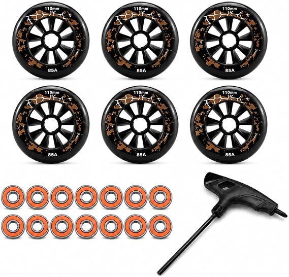 6 Pack / 8 Pack Inline Skate Wheels, 90mm 100mm 110mm, 85A PU Replacement Wheels, High Rebound Wear-Resistant Wheel with Strong Grip for Training, Replacement & Skate Upgrade (black,90mm 6pack)