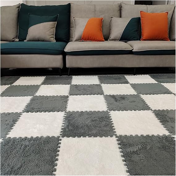 Interlocking Carpet Tiles Set, Plush Foam Floor Mats, 12x12 inch Puzzle Playmat with Border, 10 Pieces