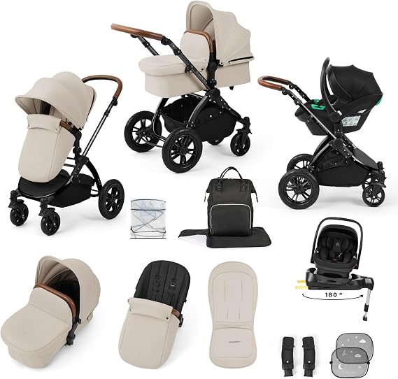Ickle Bubba Luxe Pram, Nimbus Car Seat (Black/Stone/Tan)