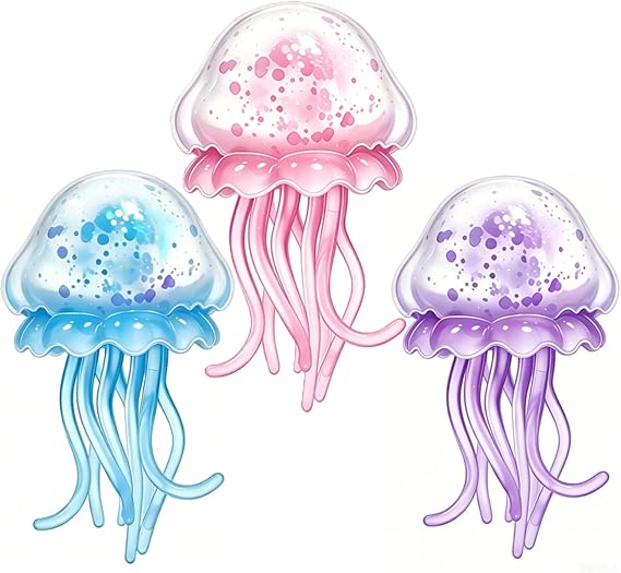 3 PCS Jellyfish Squishy Desktop Decoration, Jelly Fish Squishy in Blue, Purple, Pink, Portable Ball for Office, School & Travel,Random Color