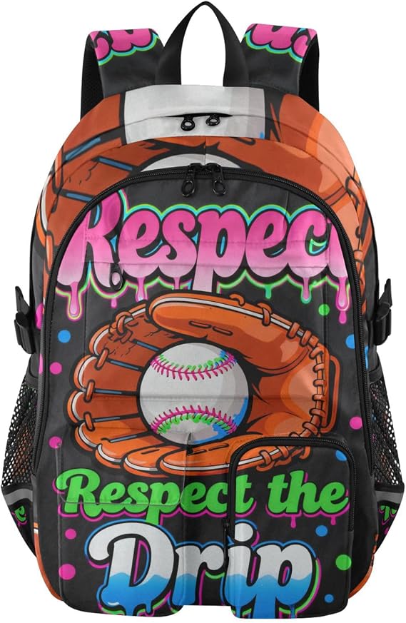 Drip-style White Baseball Travel Laptop Backpacks for Women Men Drip-style White Baseball School College Bookbag 17.5 inch Womens Backpack for Work Business Back Pack