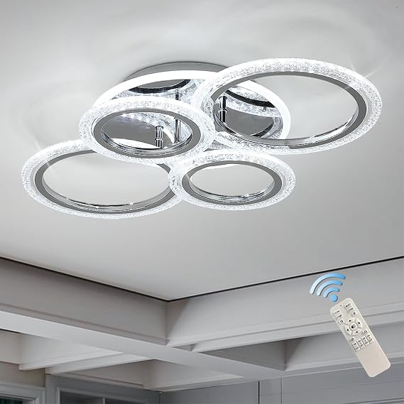 Qcyuui Dimmable LED Ceiling Lights, 4-Ring Modern Flush Mount, Chrome [Energy Class E]
