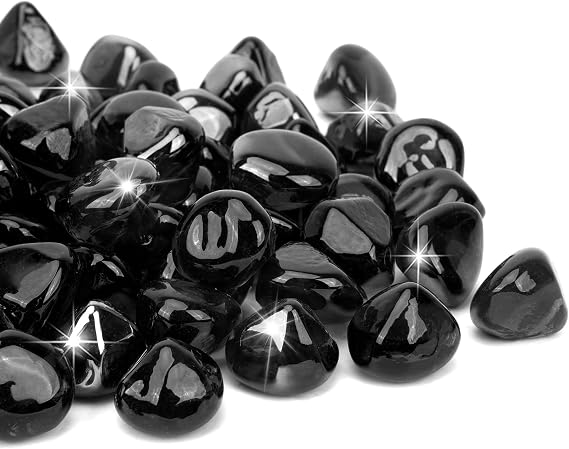 Mr. Fireglass 1/2" Reflective Fire Glass Diamonds with Fireplace and Fire Pit, 10 lb, Onyx Black