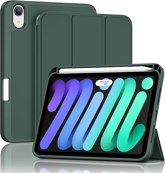 ProCase for iPad Mini 7 A17 Pro 2024/iPad Mini 6 2021 8.3 Inch iPad Mini 7th/6th Gen Case with Pencil Holder, Trifold Stand Smart Folio with Soft TPU Back Cover for iPad Mini 8.3" 7th/6th Gen -Mgreen