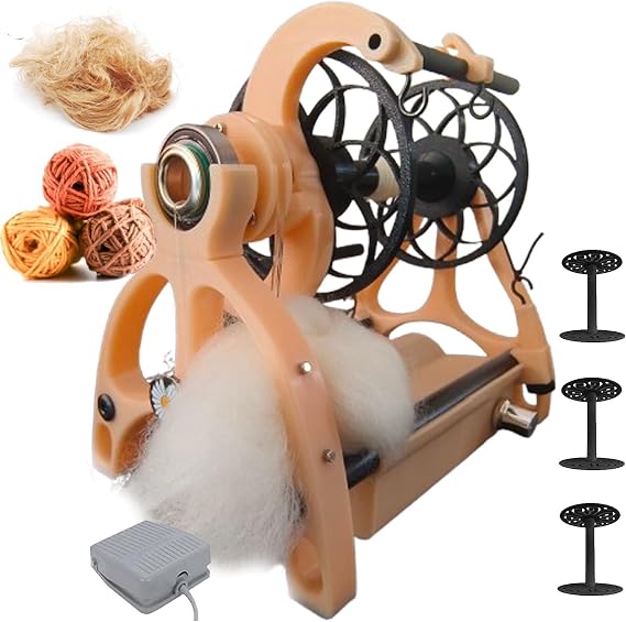 Smart Yarn Spinner Machine- Electric Spinning Wheel - 120g Capacity Pet Hair Spinner With Foot switch & 3 Spools,12v Drum Carder- Forward/Reverse Switch,Adjustable Speed,Pink