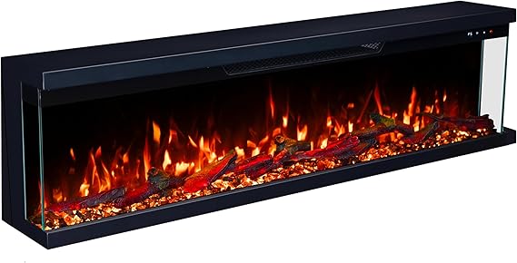 3-Sided Panoramic Electric Freestanding Fireplace Heater 72"/183cm – Wall-Mounted, Media Wall Electric Fire, 15 LED Colours, Crackling Sound, Wifi/Alexa/App/Remote 900W/1800W Heat Control