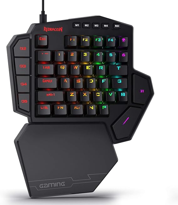 Redragon K585 DITI One-Handed RGB Mechanical Gaming Keyboard, Blue Switches, Type-C Professional Gaming Keypad with 7 Onboard Macro Keys, Detachable Wrist Rest, 42 Keys