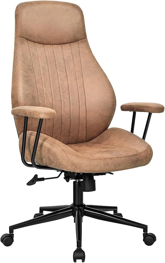 Executive Office Chair, Suede Fabric Ergonomic Height Adjustable Swivel Computer Desk Chair, 150° Reclining High Back Rolling Manager Task Chair for Home Office (Brown)