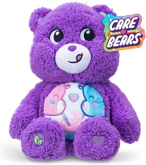 Basic Fun Care Bears 35cm Medium Plush – Share Bear Cosy Collection – Super Soft Eco-Friendly Toy with Belly Badge – Huggable Collectible for Kids & Fans, Purple