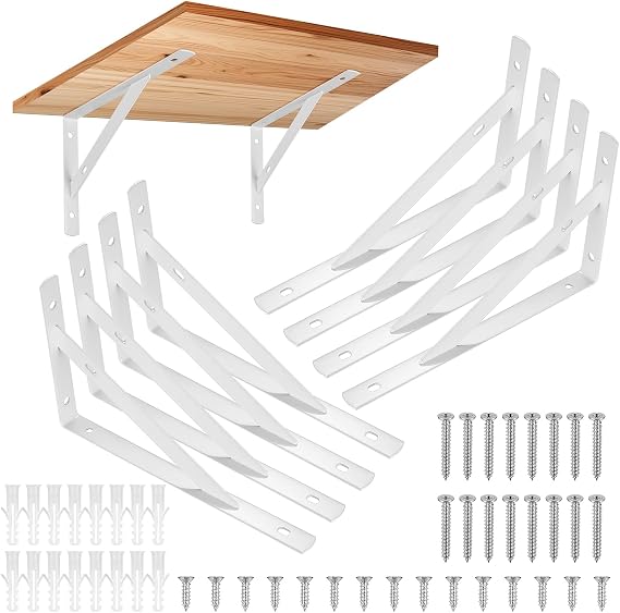 8 Pcs White Heavy‑Duty Wall‑Mounted Triangle Shelf Brackets,7.87x4.72 Inch