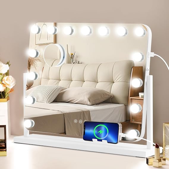 Hollywood Vanity Mirror with Lights, 50×42cm Lighted Makeup Mirror