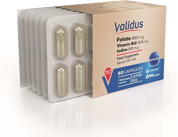 Validus Folate Qatrefolic 400 mcg + Vitamin B12 + Vitamin B6 + Iodine 60 Capsules