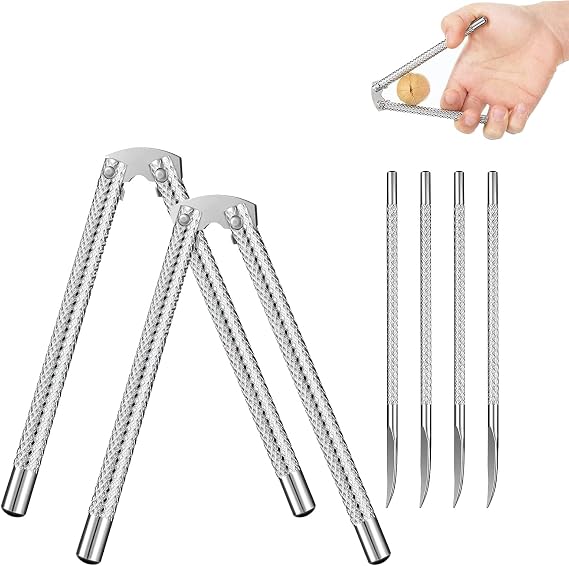 Nut Cracker 2Pcs and 4 Picks,Stainless Steel Nut Cracker Tool Set for Seafood Crackers Walnut(Silvery).