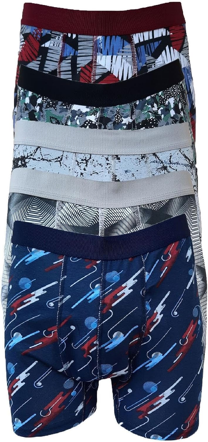 Passion Mens Boxer Patterned Lycra Cotton Boxer 5 Pack Mixed