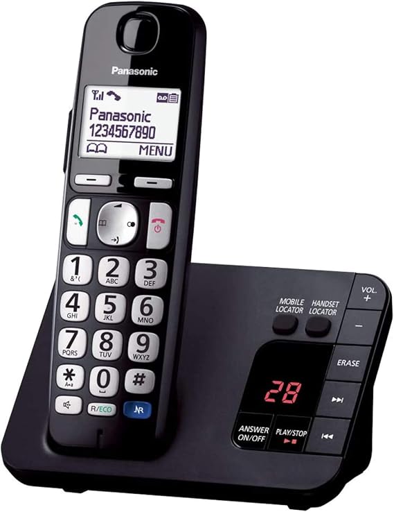 Panasonic KX-TGE720 Big Button DECT Cordless Telephone with Nuisance Call Blocker & Digital Answering Machine (Single Handset Pack) – Black