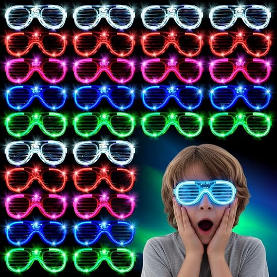 Mossoko LED Neon Bulk Party Glasses – Light Up Flashing Glow Glasses for Kids Adults 80s 90s Discos Party Birthday & Rave, Shutter Shades