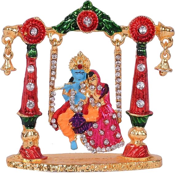 Radha Krishna Idol on Jhula Metal Statue for Car Dashboard