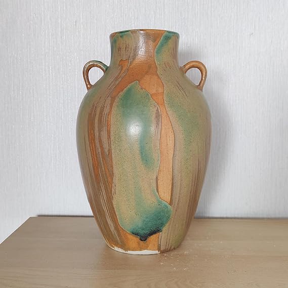 Terracotta Pottery - 10" Hand Crafted Painted Farmhouse Vase with Handle, Unique Earthy Boho vase, Decorative Neutral Vases Home Decor, Vintage Ceramic Flower vases for Living Room,Kitchen Decor